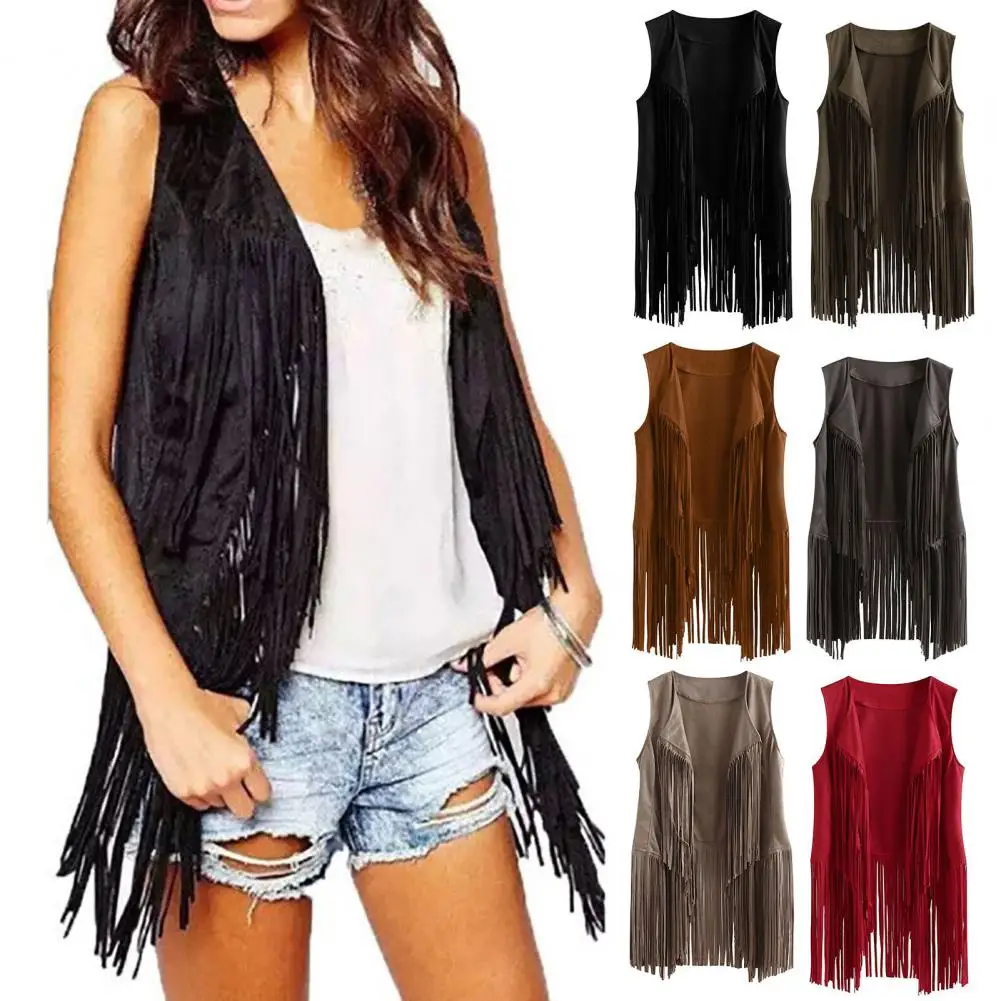 

Autumn Trendy Retro Fringed Waistcoat Lady Cardigan Vest Tassels Streetwear