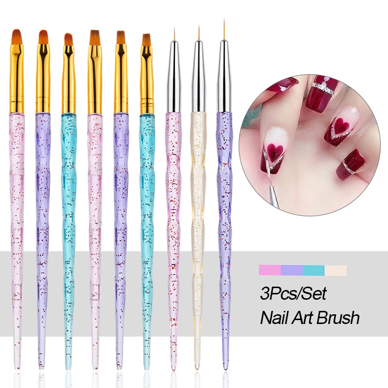 

3/5Pcs Set Pull Line Pen Nail Art Pen Nylon Painting Pen Dizzy Carving Pen Flash Chalk Holder Glitter Flat Head Manicure Tool
