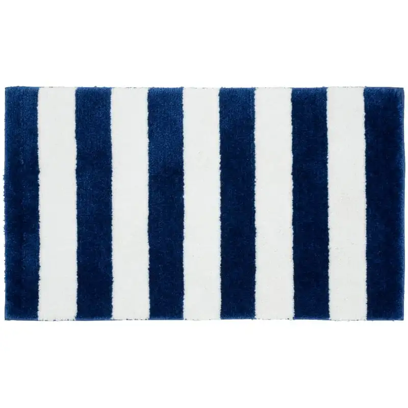 

Rug Stripe 21 in. x 34 in. Washable Bath Rug Indigo Blue/White