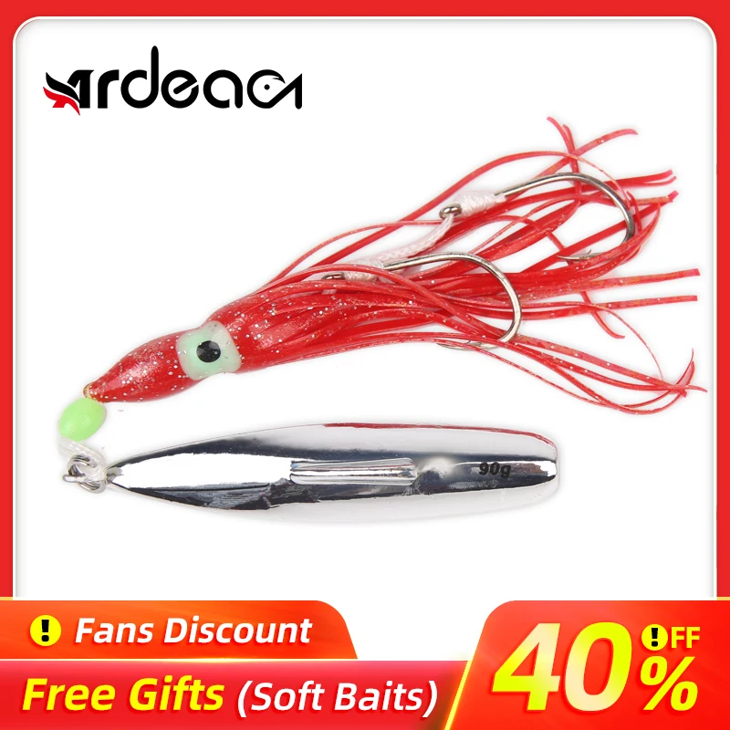 

Fishing jigging lure lead head lure 90g sinking water metal lure soft squid silicone Skirt Lure Hook Hard Bait Laser Body
