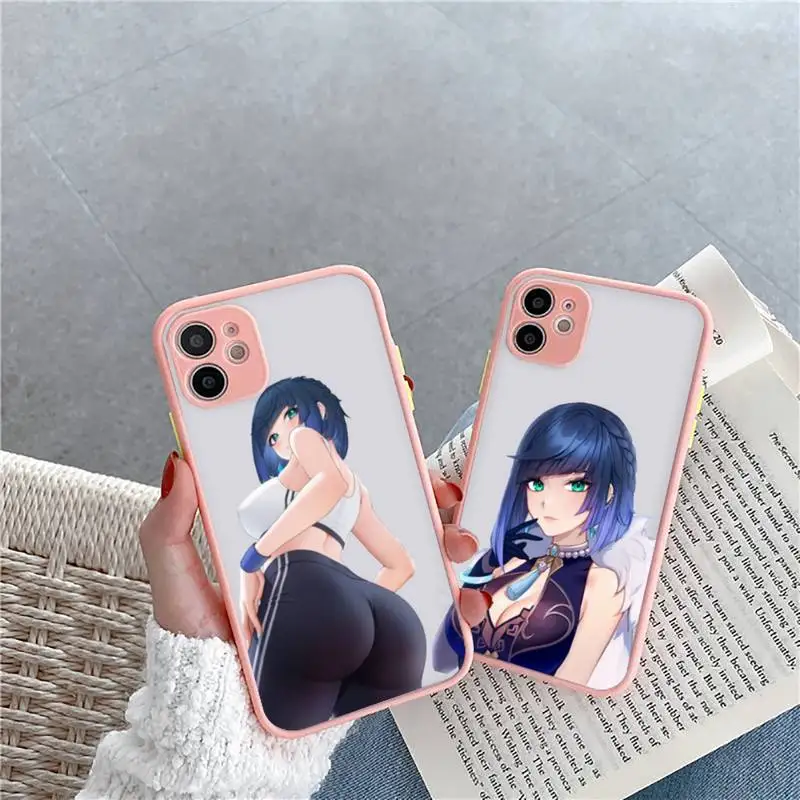 

yelan genshin impact Phone Case For iPhone 12 11 Mini Pro XR XS Max 7 8 Plus X Matte transparent Back Cover