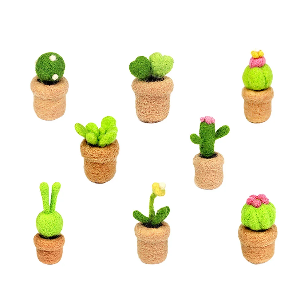 

8 Pcs Cactus Poke Fun Needle Felt Kit Ornament Material Succulents Plants Mini Ornaments Wool Felting Creative leisure