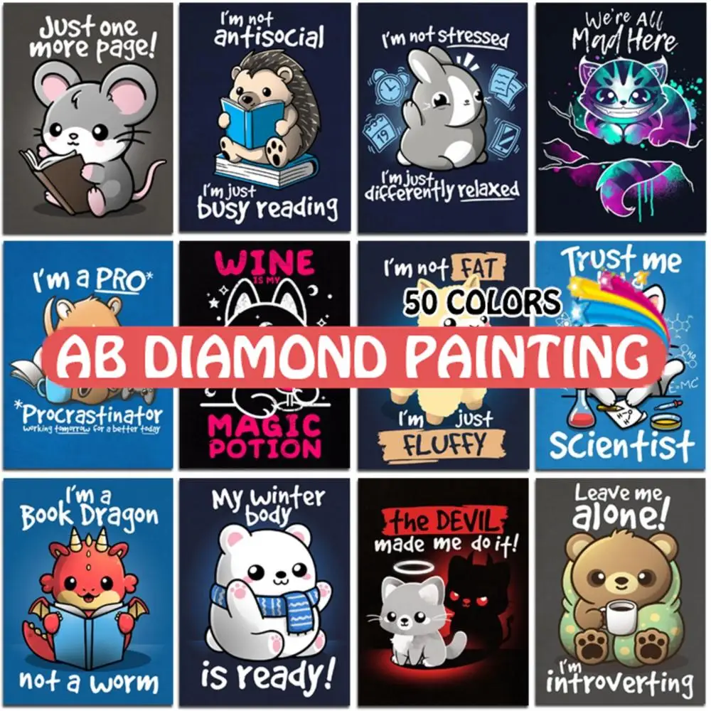 

AB Diamond Painting Kit Cartoon Animal Cat Mouse Hedgehog Bear Full Drill 5D DIY Mosaic Embroidery Cross Stitch Art Home Decor