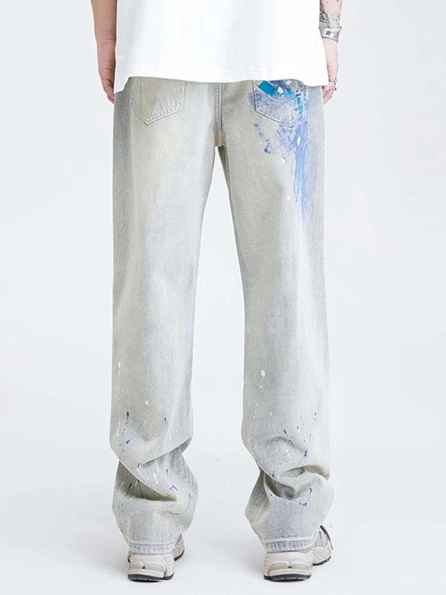 Four Seasons Men Jeans American Hip Hop Ripped Pants Europe and America Hiphop Contrast Color Straight Y2k Men Jeans Streetwear