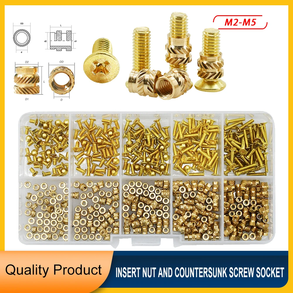 

Insert Brass Nuts Bolts Countersunk Head Screw Hot Melt Heating Knurled Injection Nut Kits Metric Threaded Set M2 M2.5 M3 M4 M5