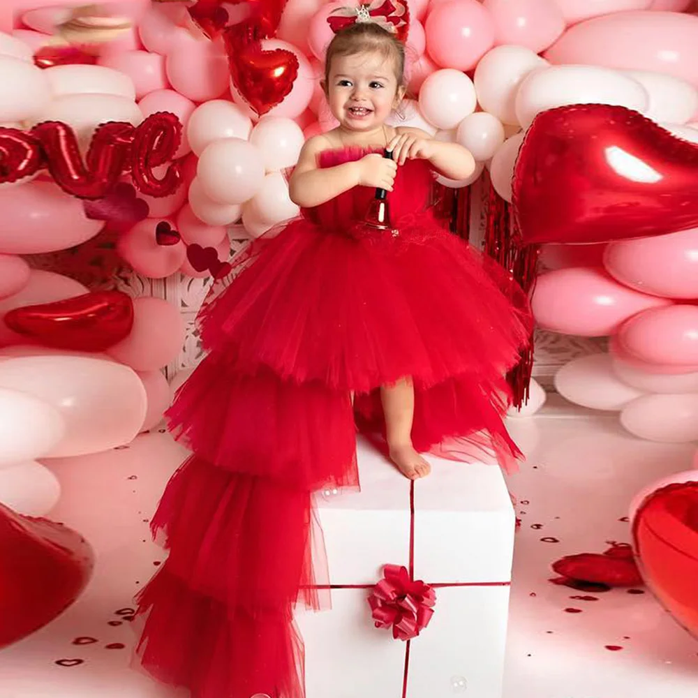 

Red Princess Dress Girl Birthday Dress First Communion Gown Puffy Girl Dress Cute Flower Girl Dress Baby Girl Party Dress