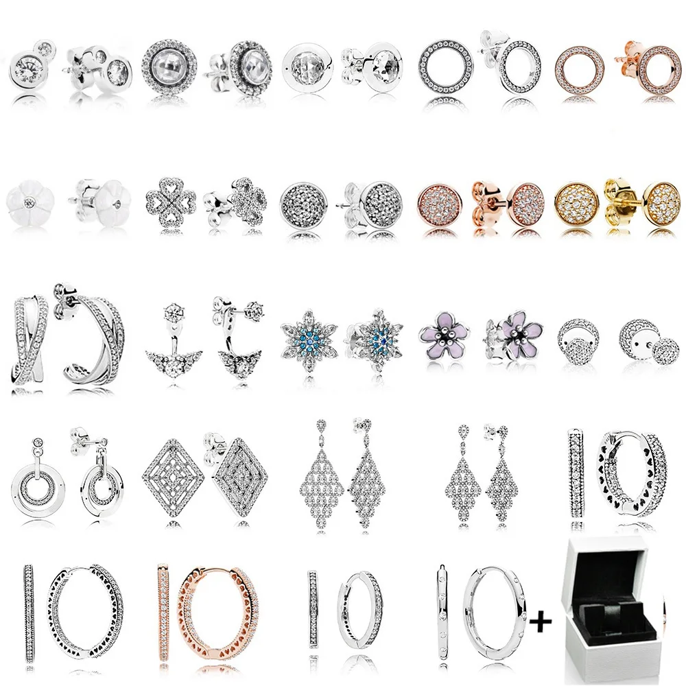 

NEW 100% 925 Sterling Silver Earrings Flower Type Hollow Ear Studs Charm Beads Fit Bracelet DIY Dangler Wholesale with Box