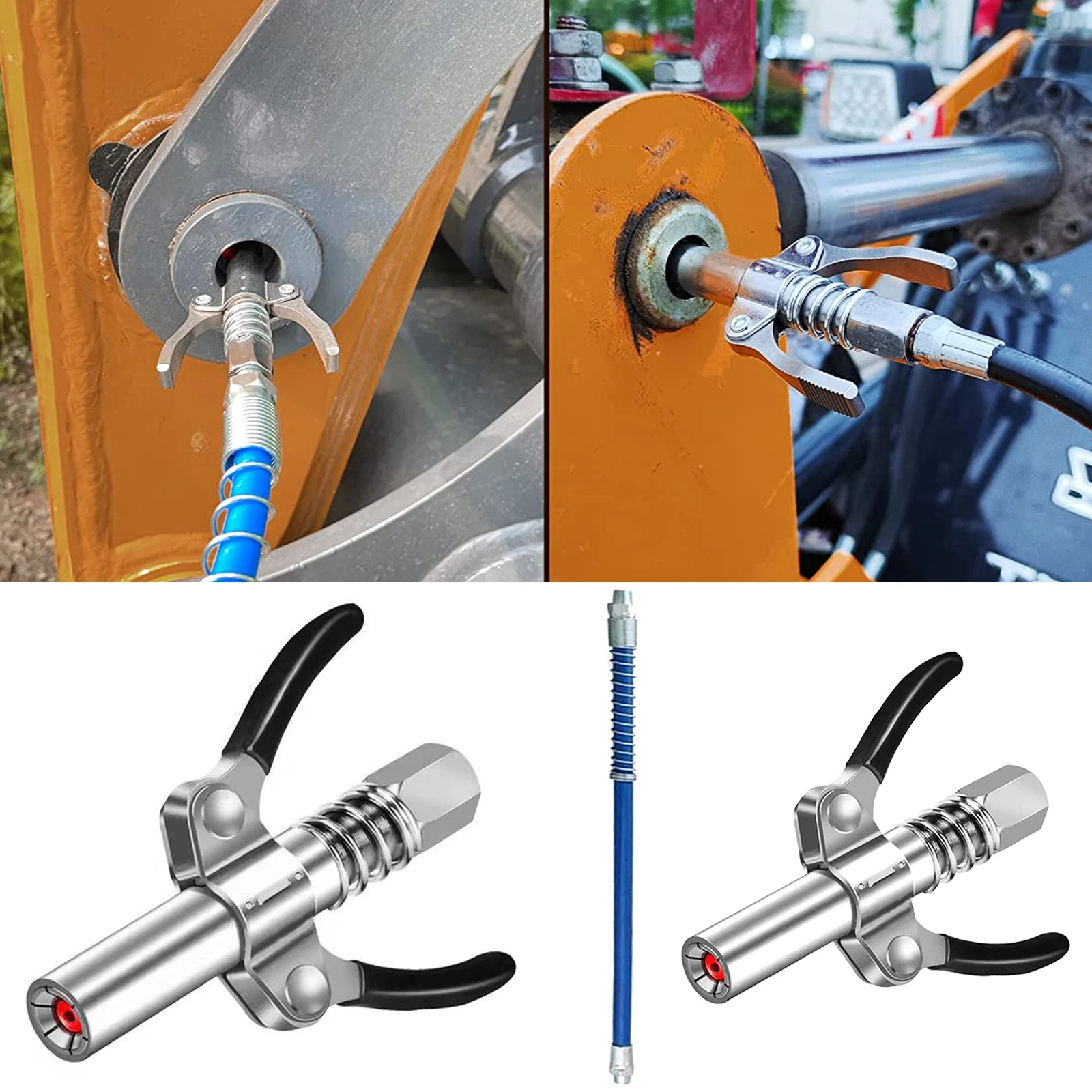 

Butter Nozzle Quick Release Oil Injector Nozzle High Presure 10000 PSI Double Handle Adapter Connector Lock On Tool Accessories