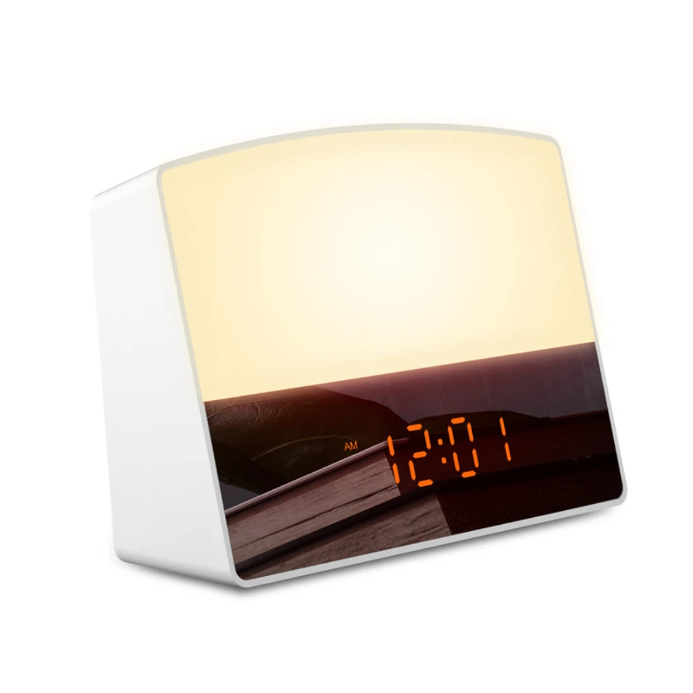 

1PC Wake-up Light Colorful With Sleeping Light Square Double Alarm Clock Multifunctional Wake-up Bedside Lamp Simulated Sunrise