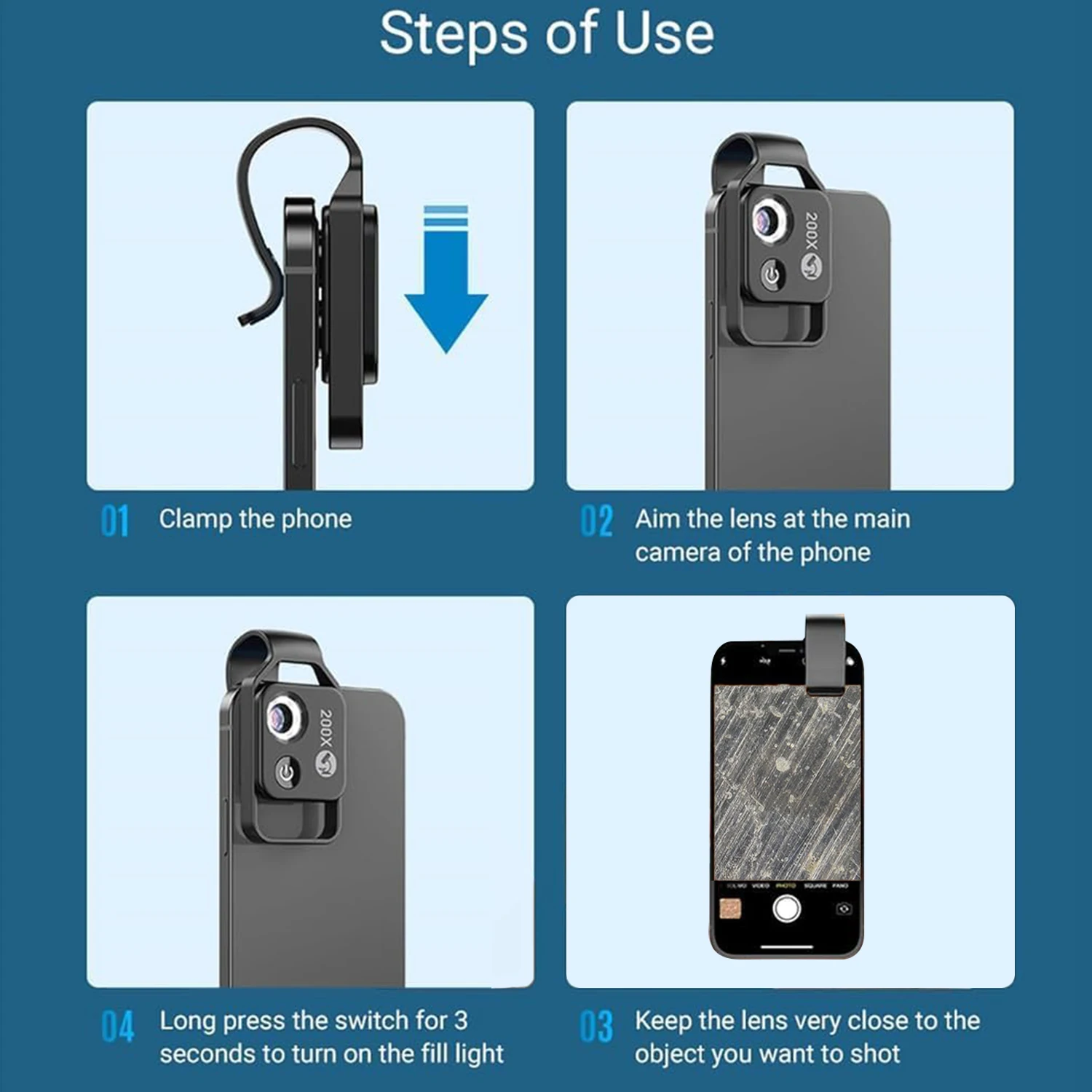 Портативный цифровой мини-микроскоп со светодиодной подсветкой и универсальным