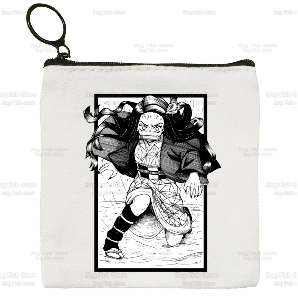 Tanjiro Nezuko Cute Mini Coin Purse Canvas Kimetsu No Yaiba Student Wallet Coin Case Demon Slayer Zipper Hand Female Key Case