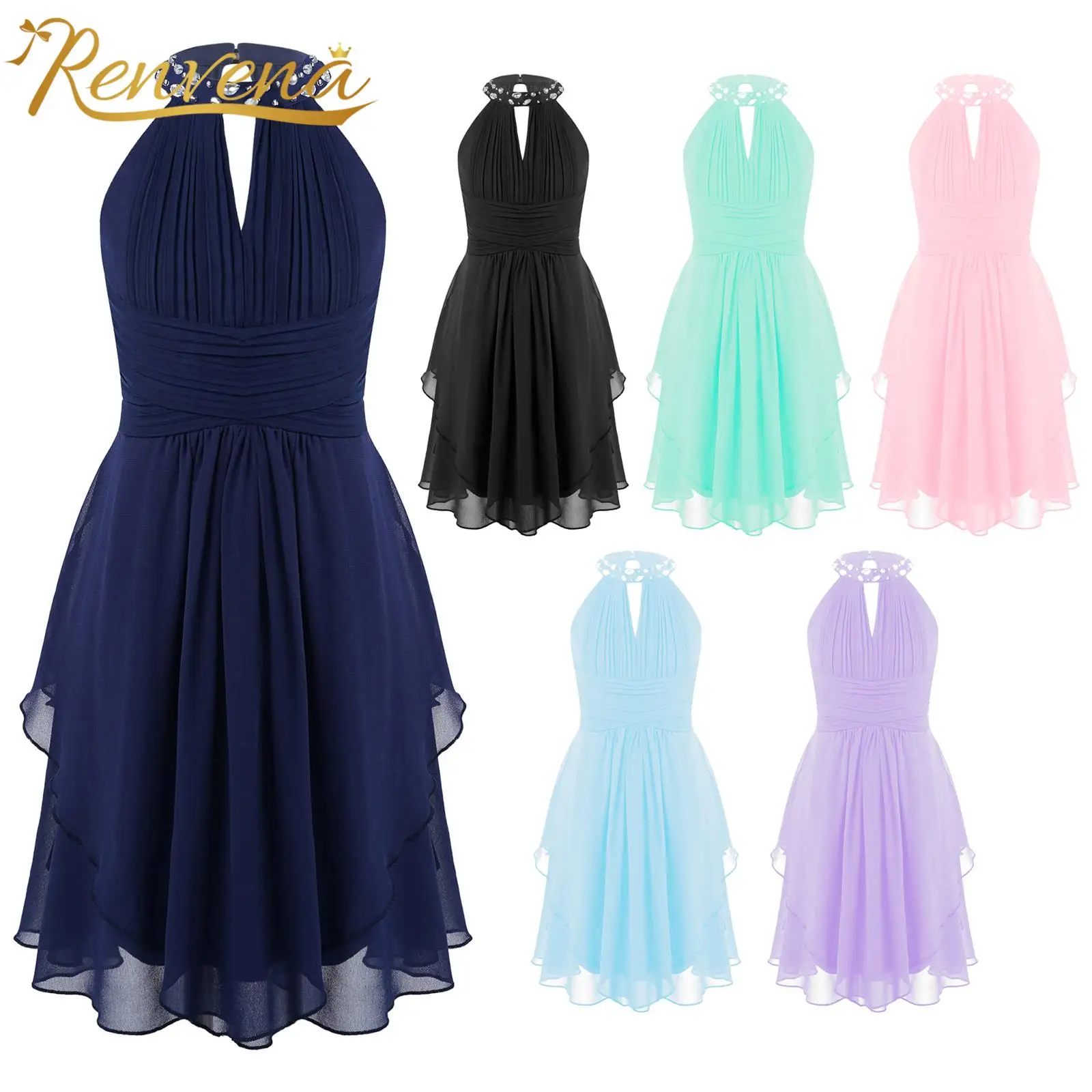 

Chiffon Girls Dresses Sleeveless Shiny Rhinestone Princess Party Dress Kids Prom Gown Pageant Wedding Flower Girl's Clothes