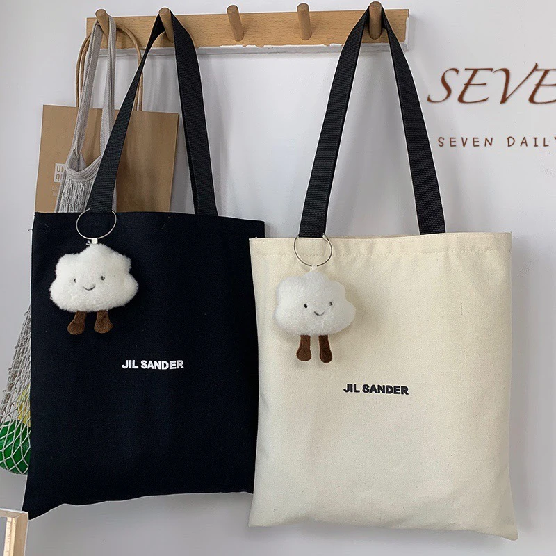 

Сумка-шоппер на плечо с черными и белыми буквами, вместительная сумка из корейской ткани, модная Холщовая Сумка для покупок