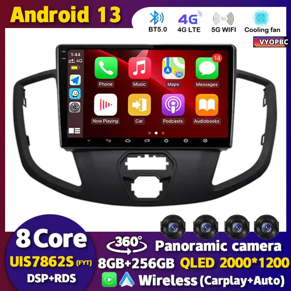

Автомагнитола Carplay, Android 13, Wi-Fi + 4G для Ford Transit 2015, 2016, 2017, 2018, GPS, мультимедийный видеоплеер, стерео, камера 360, DSP