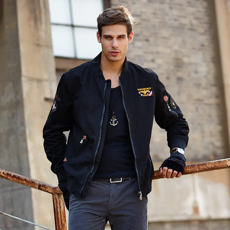 Мужская приталенная куртка-бомбер в стиле милитари зимняя мужская верхняя