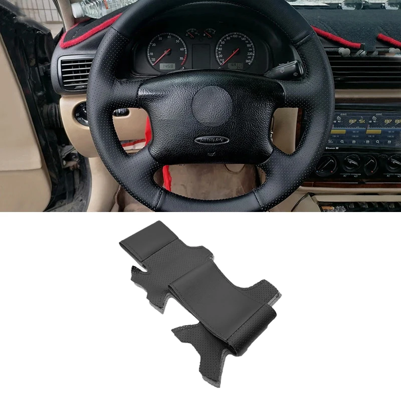 4 Mk4 Passat B5 1998-2005 Black Perforated Microfiber Leather Diy Hand-stitched Steering Wheel Cover Protective Trim