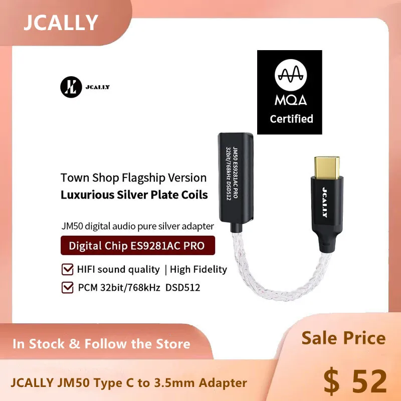 

JCALLY JM50 USB C DAC JM50L Lightning Audio Decoding Adapter Cable Type C to 3.5mm Decoding Earbuds Amplifier MQA ES9281AC pro