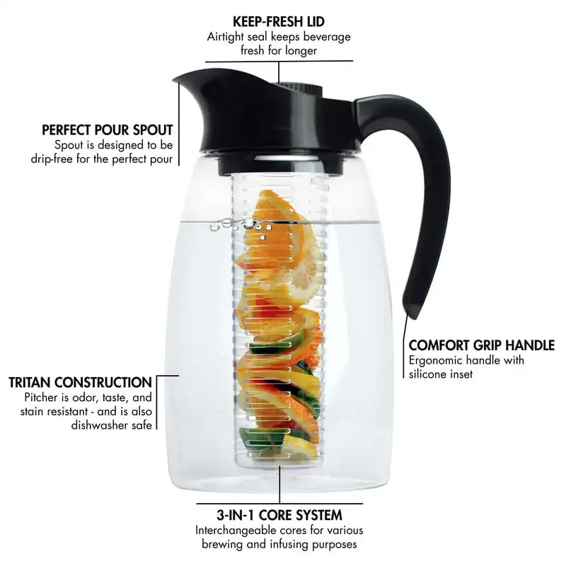 

It 3-in-1 Beverage System with 2.9QT Tritan Pitcher, Tea Infuser, Flavor Infuser, Chill Core- Black