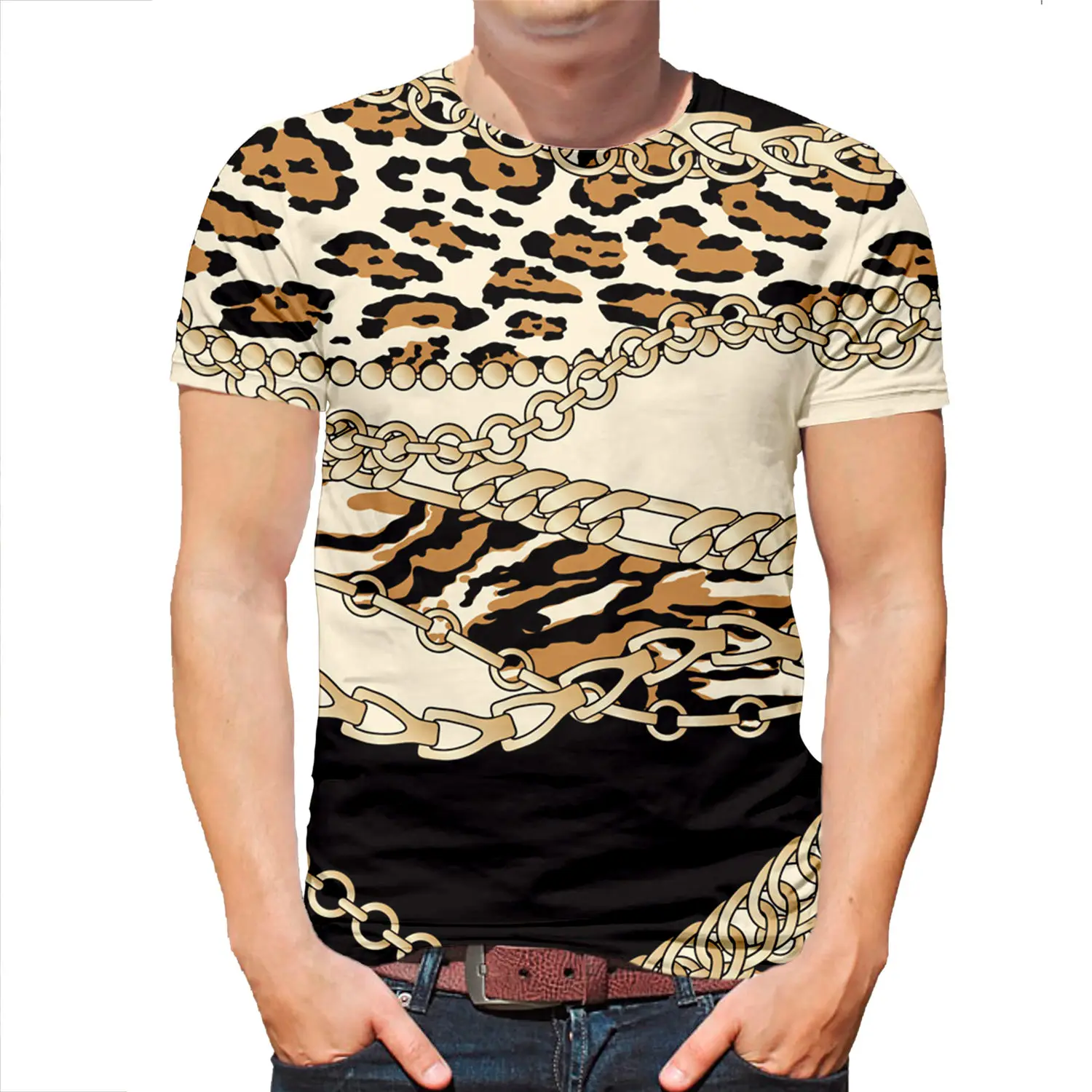 Новейшая летняя футболка с серией цепей для мужчин и женщин Повседневная модная