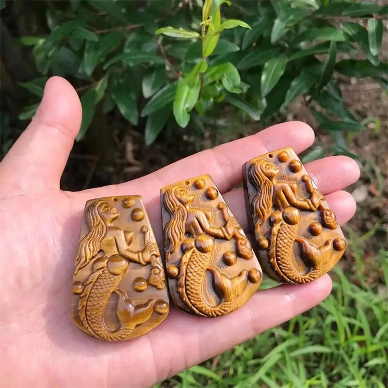 

Natural Tiger Eye Stone Quartz Carving Mermaid Polished Crystal Healing Gemstones Reiki Decoration Accessories 1pcs