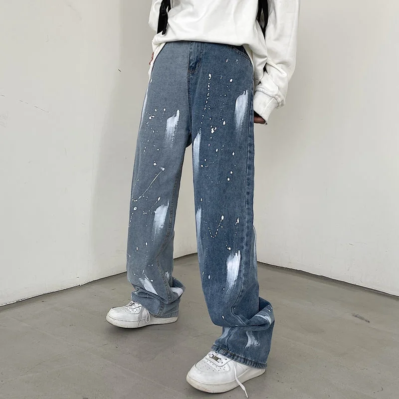 

NoEstaMal Splash Paint Fashion Vintage Jeans For Women Casual Loose Fashion Male Denim Pants Hip Hop Straight Female Trousers