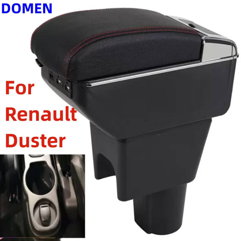 

For Renault Dacia Duster 2 Armrest Box 2010-2015 Rotatable heighten Central console storage box Cup holder PU Leather USB Chargi