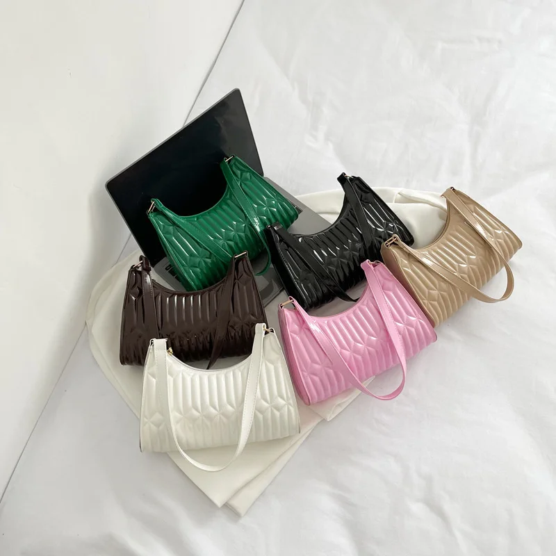 

PU Leather Simple Underarm Shoulder Bags Female Design Totes Purse Pouch Retro Embroidery Thread Women Luxury Handbag