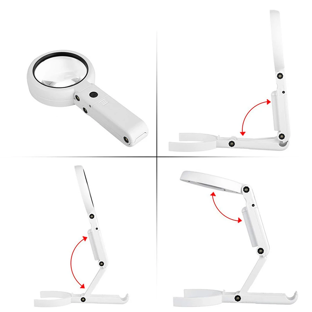 

5x 11x Dual Magnification Lens Table Light 8 LED Lighted Desktop Handheld Folding Reading Magnifier Lamp