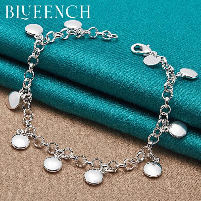 

Blueench 925 Sterling Silver Round Beanie Pendant Charm Bracelet for Women's Everyday Matching Fashion Personality Jewelry