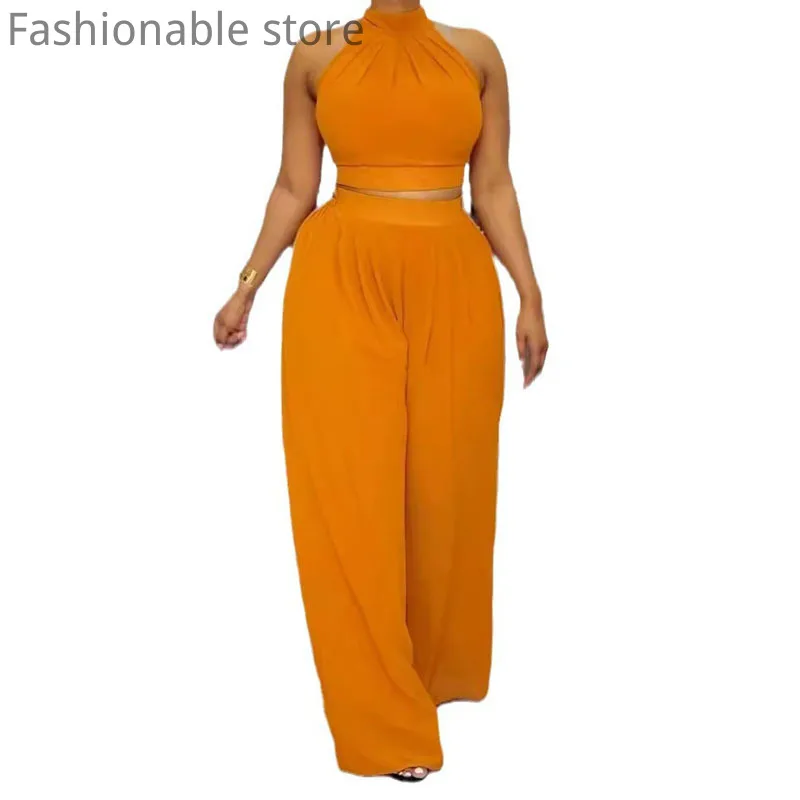 Женский Повседневный однотонный комплект из двух предметов: верх с лямкой на шее