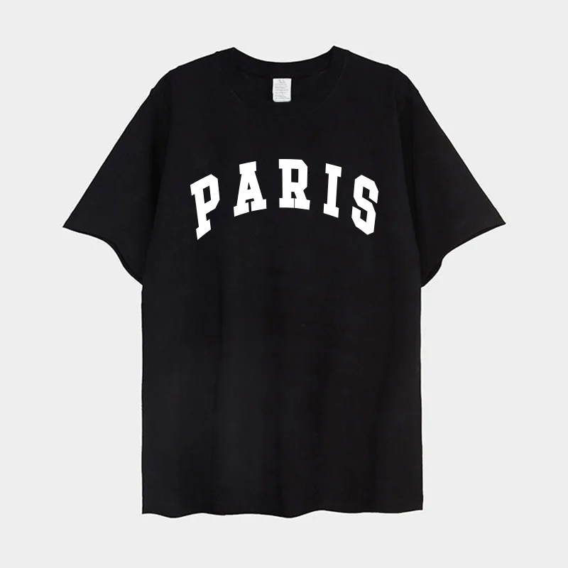 

Summer New Paris Letters Printed Women Cotton T Shirts Short Sleeve Loose Crewnecek 250g Heavy Tees Casual Loose Fashion Shirts
