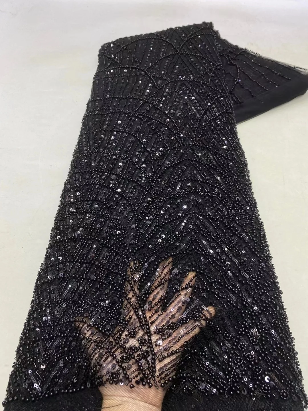 

high fashion beaded lace wedding for party dresses black sequin fabric 5 yard sequins mesh blue white tulle african quality 2022