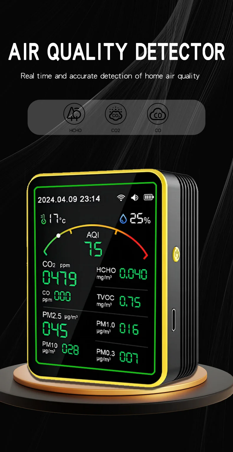 Мониторы качества воздуха датчик CO2Tuya WiFi 15-в-1 APP Control Портативный тестер AQI PM0.3 PM1.0
