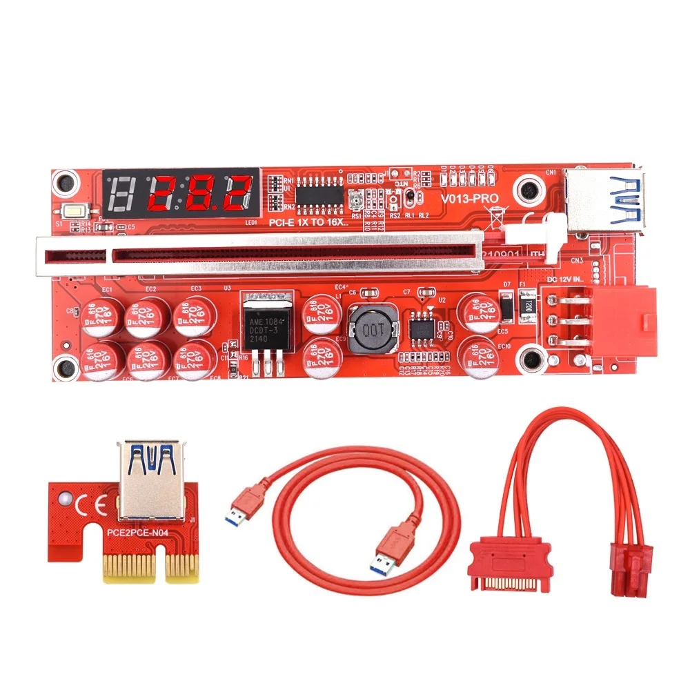 

10pcs GPU PCIE/PCI-E Riser 009S 010 Plus card PCI E X16 PCI Express 6Pin to 1X USB3.0 LED Mining Riser for Video Card