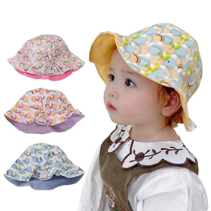 

Панама детская двусторонняя для девочек, хлопковая шапка с красочным принтом, летняя уличная дорожная Кепка От Солнца, аксессуары