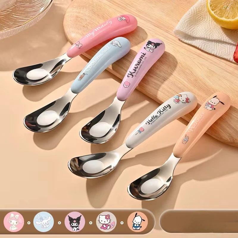 Новинка ложка Sanrio Cinnamoroll Kuromi My Melody из нержавеющей стали мультяшная пластиковая
