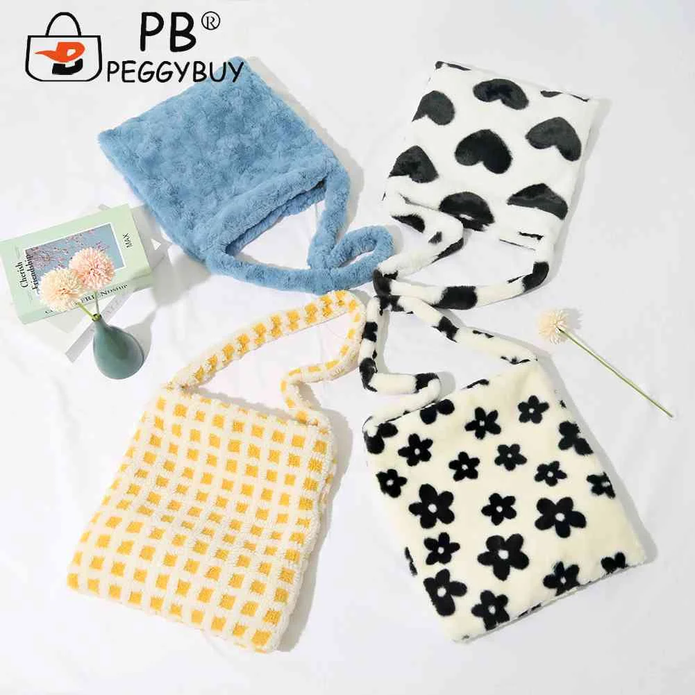 

Модные женские сумки для покупок, вместительные сумки на плечо в стиле ретро для покупок, пушистые сумки для путешествий на осень и зиму для ...