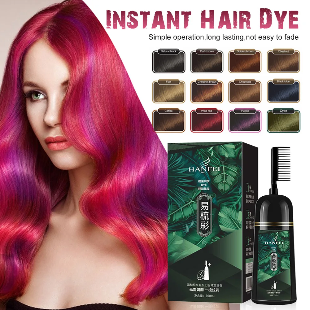 

500ML Instant Hair Dye Shampoo Natural Plant Essence Cover Gray Hair Permanent Hair Coloring Cream With Comb Hair Repairing