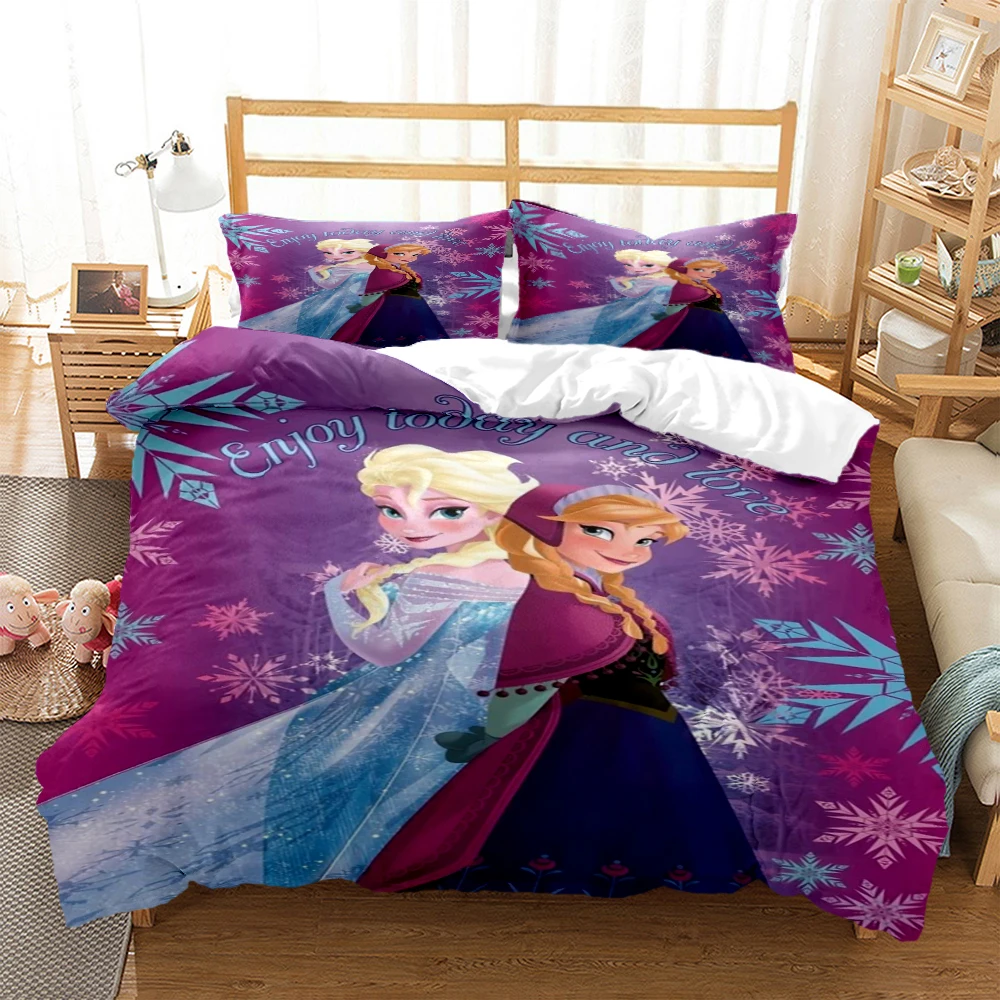 

Disney Cartoon Frozen Elsa Print Three Piece Bedding Set Fashion Article Children or Adults for Beds Quilt Covers Pillowcases