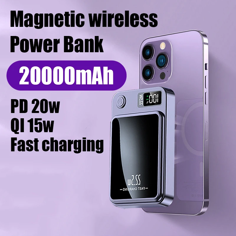 

Магнитный беспроводной внешний аккумулятор, 20000 мАч, PD20W, MagSafe, внешний дополнительный аккумулятор для iphone 15, 12, 13, 14 Pro Max