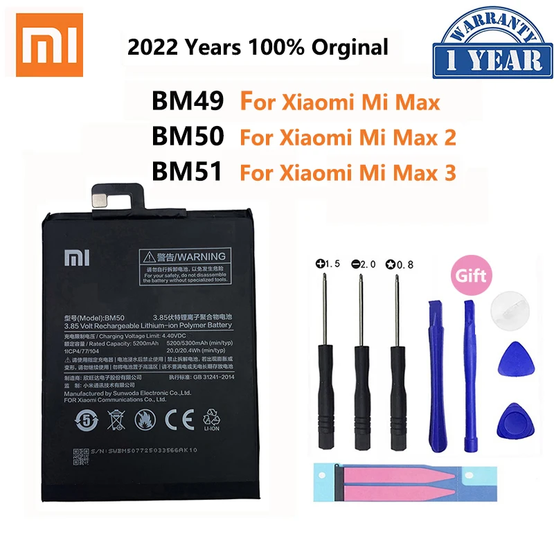 

100% Orginal Xiao mi BM49 BM50 BM51 Battery For Xiaomi Max 2 3 Max2 Max3 High Quality Phone Replacement Batteries