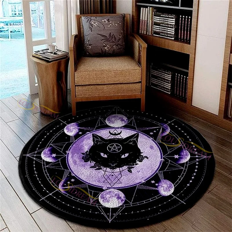 

Personalized Rug Round Rug Satanic Cat Goat Impaled Throne Area Atheist Carpet Bath Mat Black Mat Living Room Home Decoration