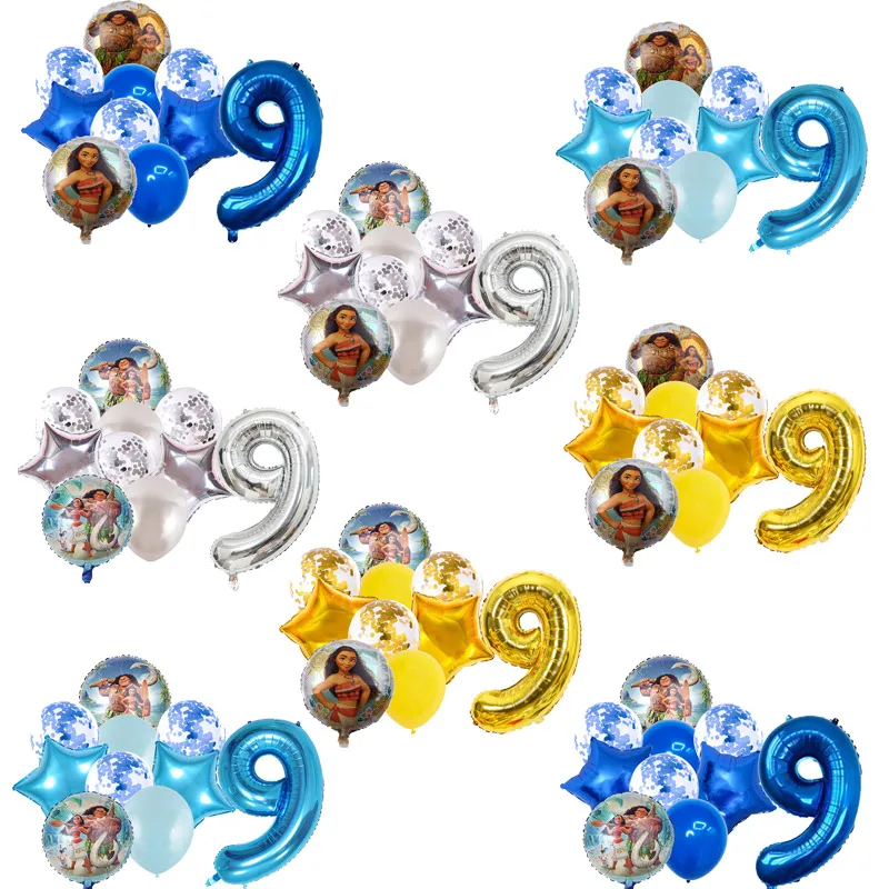 

Multiple Colors Cartoon Disney Moana Princess Happy Birthday Party Articles Decoration Baby Shower Digital Confetti Balloon Gift