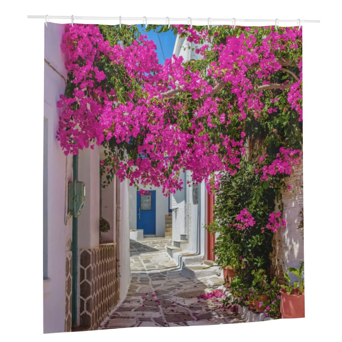 

Rural Pastoral Landscape Scenery Shower Curtain Bathroom Bath Curtain Greek Island Flowers Printing Polyester Curtains
