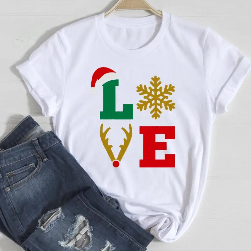 

Женская футболка с надписью «Merry Christmas», новый год, модный топ с мультяшным рисунком, 2022, футболка с графическим рисунком, праздничная дорожн...