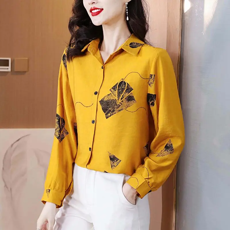 Женская Свободная блузка с геометрическим принтом Повседневная однобортная