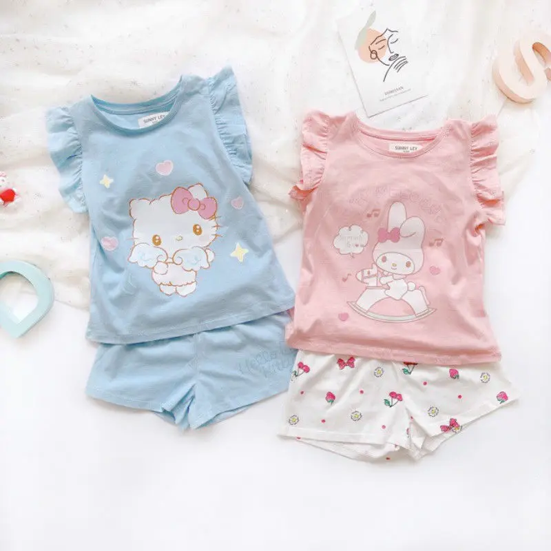 

Anime Periphery Children's Pajamas Cotton Set 2022 Summer Girls Baby Thin Xingdailu Air Conditioning Homewear Short Sleeves