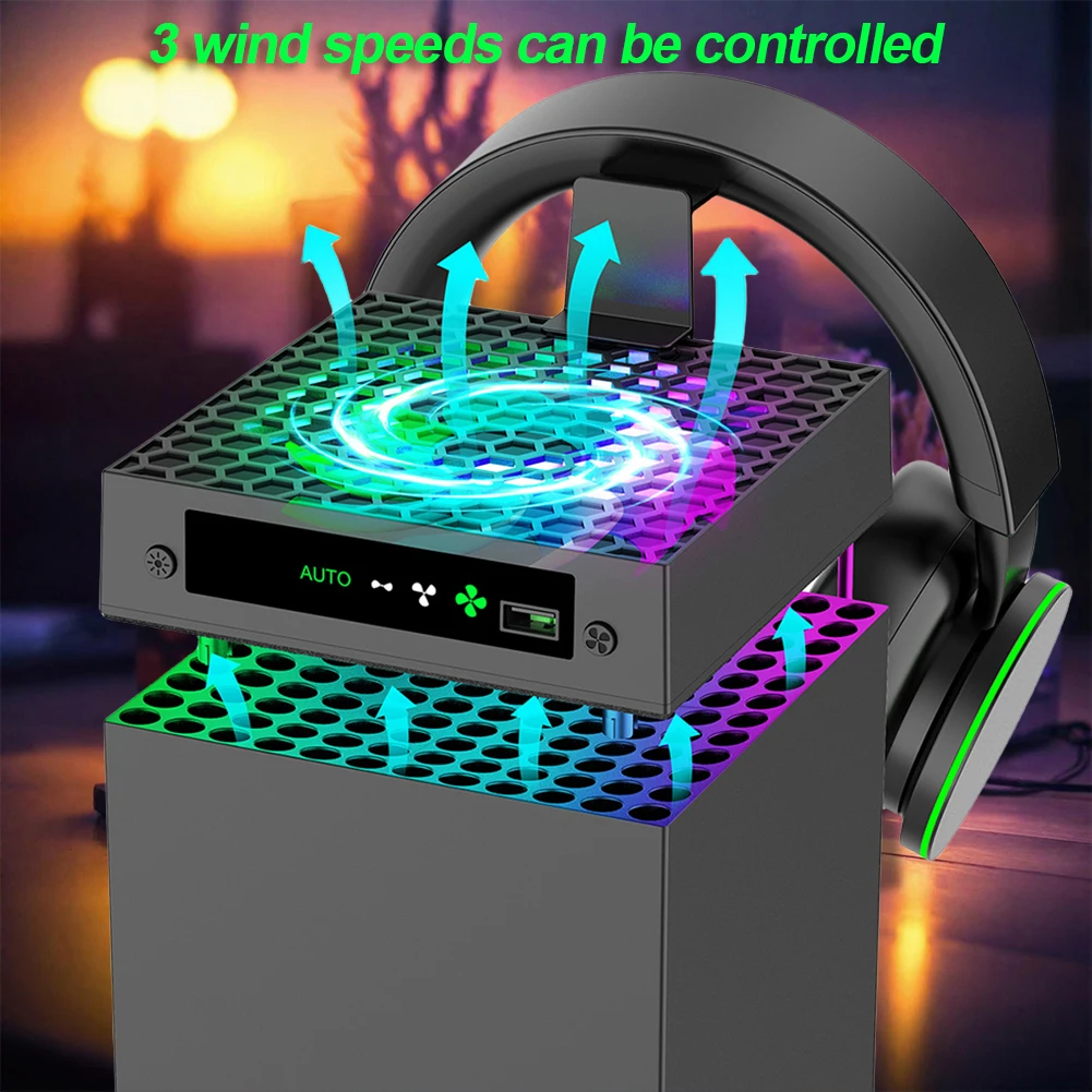 Цветной охлаждающий вентилятор для Xbox серии X с 1 USB-портом 7 режимов освещения XSX