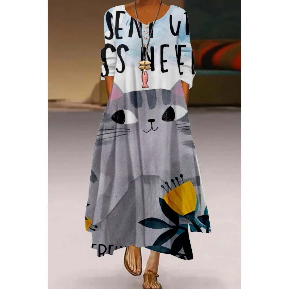 Осень 2022 Новинка женское голубое элегантное платье с длинным рукавом комикс