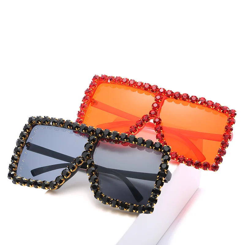 

Bling Bling Crystal Diamond Oversized Frame Sun Glasses Square Pink Black Anti UV Women's Sunglasses Eyewear Shades